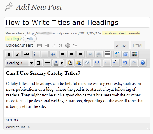 Now that the heading has been correctly tagged as 'Heading 3,' the WYWSIWYG display shows the heading with bold visual formatting.